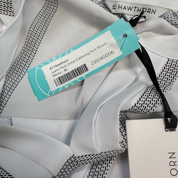 41 Hawthorn White Black Juanis Pleat Detail Gathered Hem Blouse Top Womens XL - Picture 8 of 10